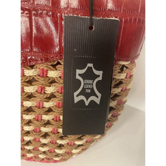 "M.C. Marc Chantal Red Straw & Leather Shoulder Bag Silver Tone Hardware NWT - Picture 10 of 16